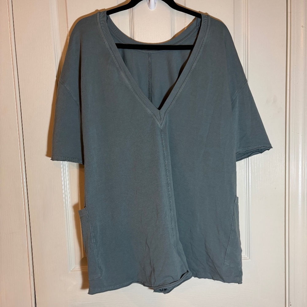 Free People Dusty Teal Short Sleeve Romper